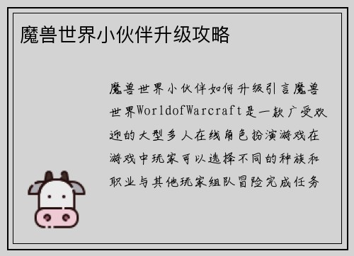 魔兽世界小伙伴升级攻略